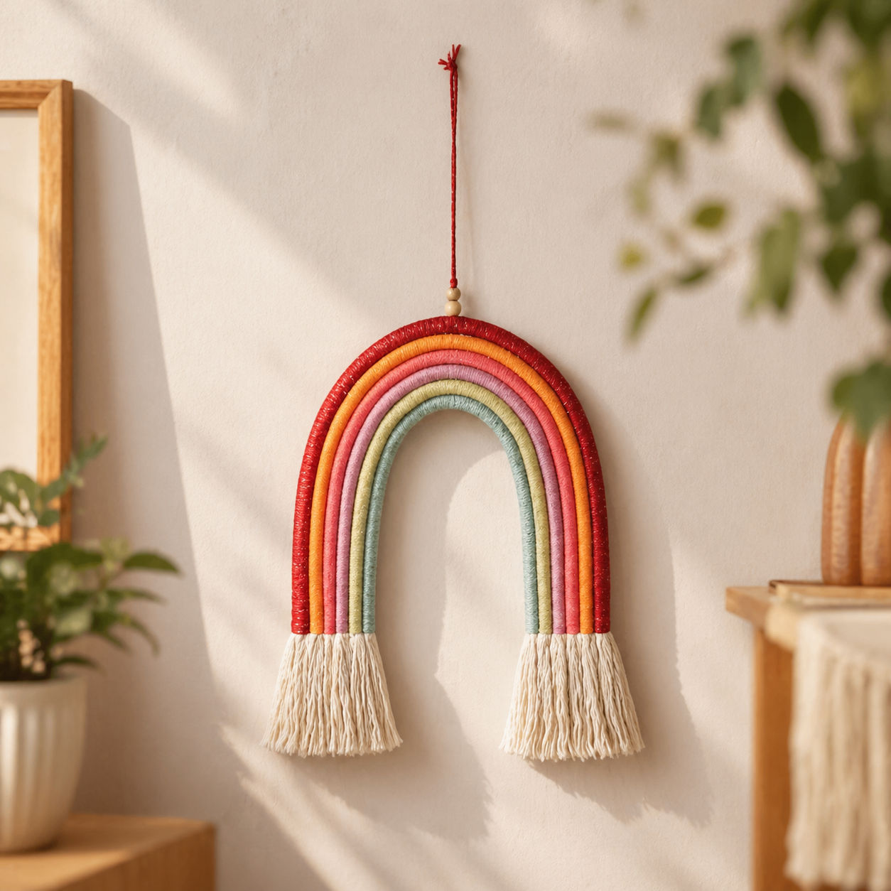 Handcrafted Rainbow Macrame Wall Art Whimsical Home Decoration